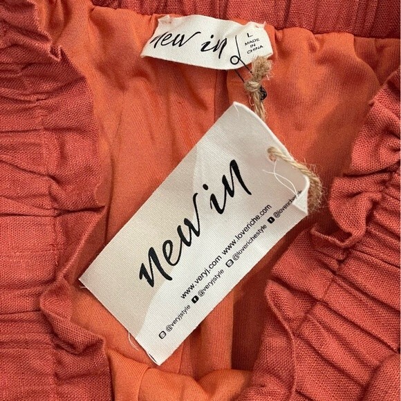 NWT ‘ NEW IN ‘ Linen Blend Lined Shorts with Pockets Raw Hem l Size LARGE | Rust - Picture 3 of 9